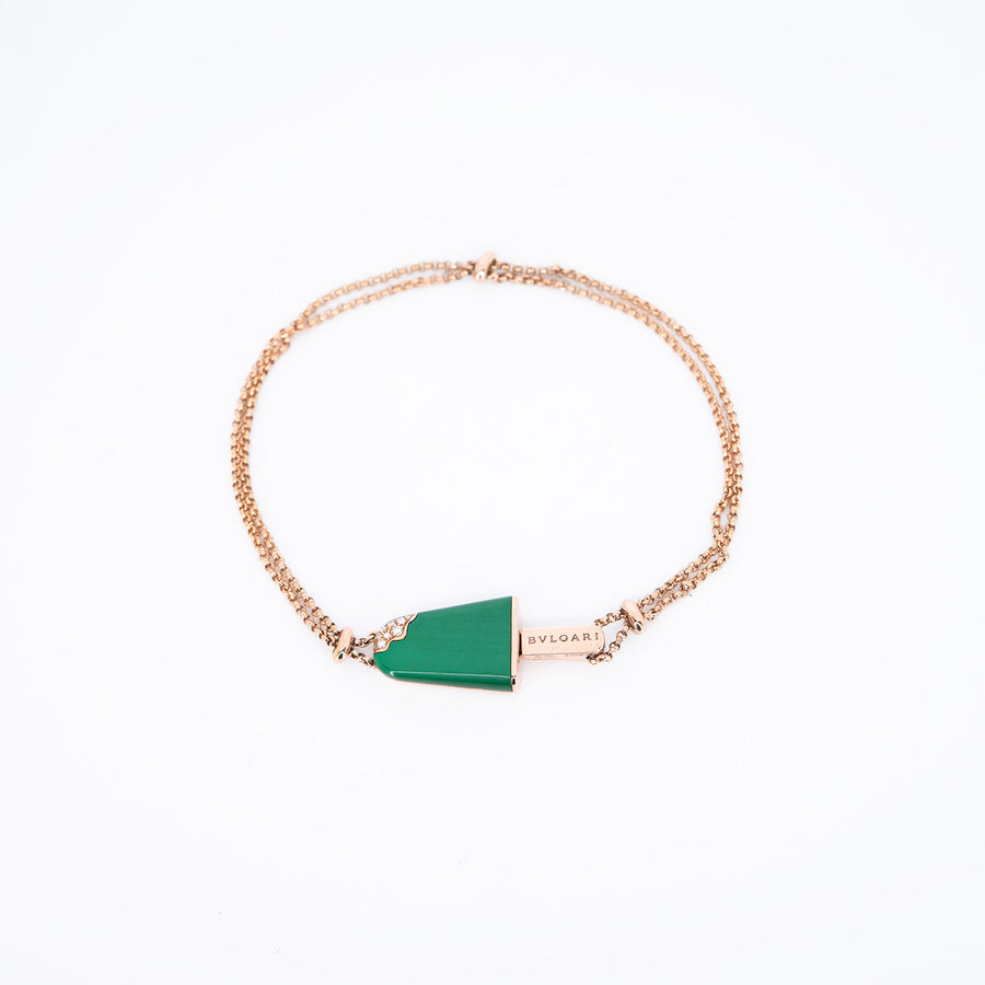 **Hold K.M**สร้อยข้อมือ Bvlgari Bvlgari Gelati soft Bracelet in Malachite 18K Rose Gold Size ML# (Used) #vrbvb 7257
