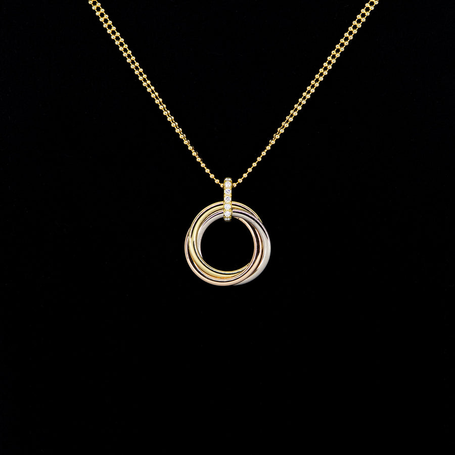 สร้อยและจี้ Cartier Trinity Pendant, medium model, diamonds 18K 3 Colors Size 38-42 cm.# (Used) #vrcanl 7253