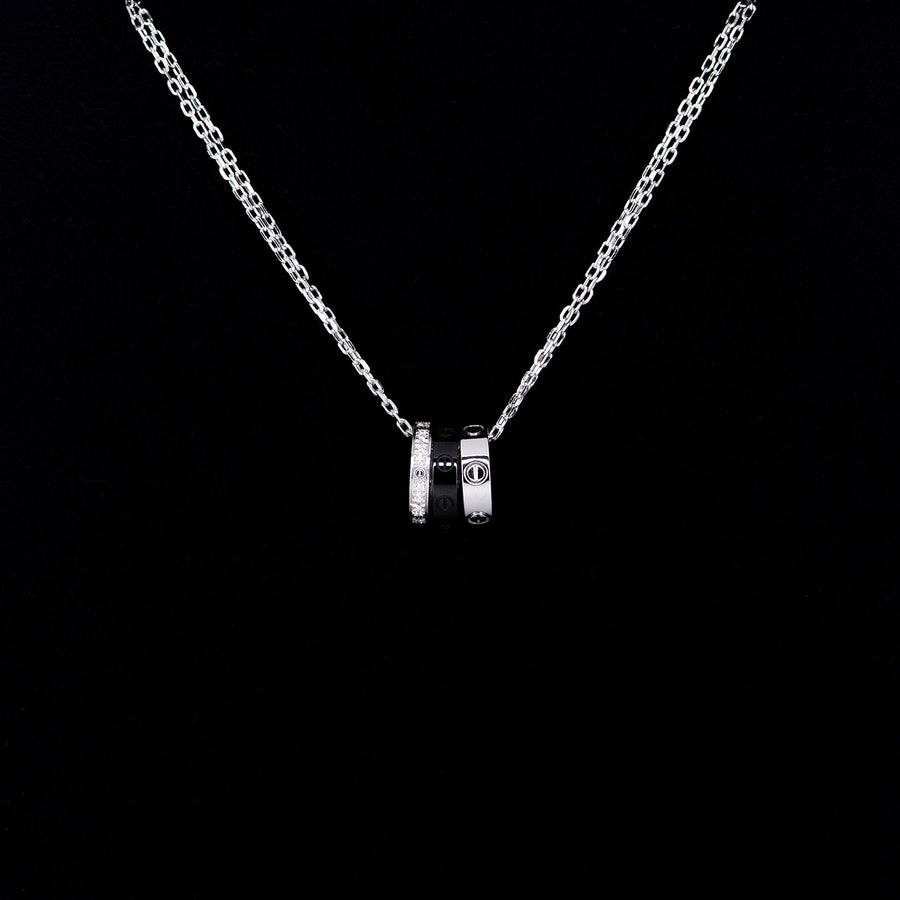 สร้อยและจี้ Cartier Baby Love 3Pendant with Double chain Necklace, Black Ceramic 18K White Gold Size 42-45cm.# (Used) #vrcanlimt 7248