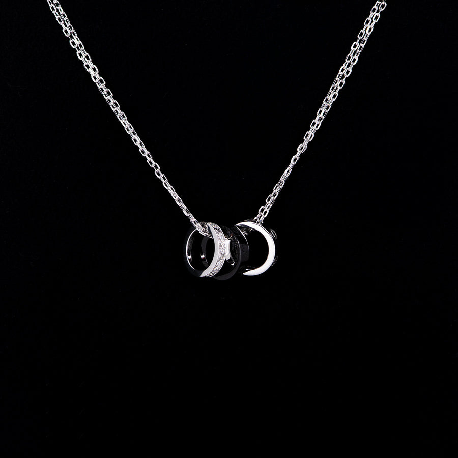 สร้อยและจี้ Cartier Baby Love 3Pendant with Double chain Necklace, Black Ceramic 18K White Gold Size 42-45cm.# (Used) #vrcanlimt 7248