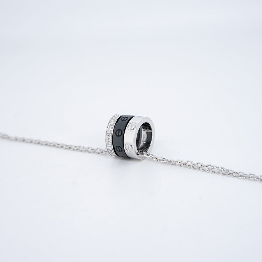 สร้อยและจี้ Cartier Baby Love 3Pendant with Double chain Necklace, Black Ceramic 18K White Gold Size 42-45cm.# (Used) #vrcanlimt 7248