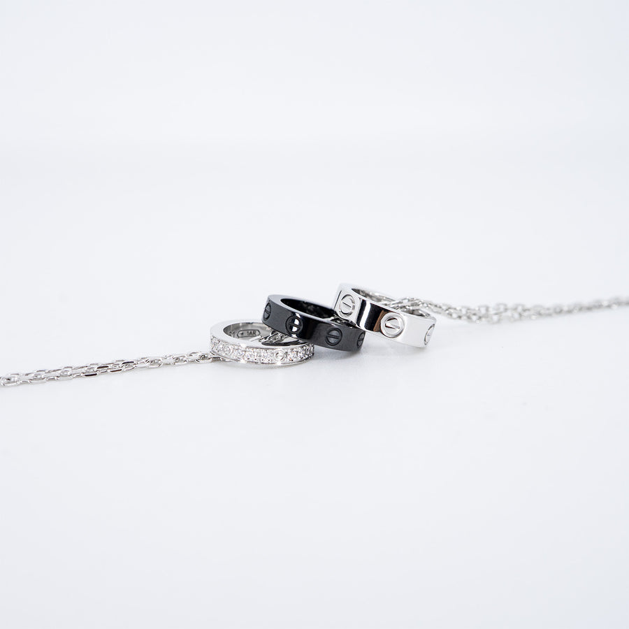 สร้อยและจี้ Cartier Baby Love 3Pendant with Double chain Necklace, Black Ceramic 18K White Gold Size 42-45cm.# (Used) #vrcanlimt 7248