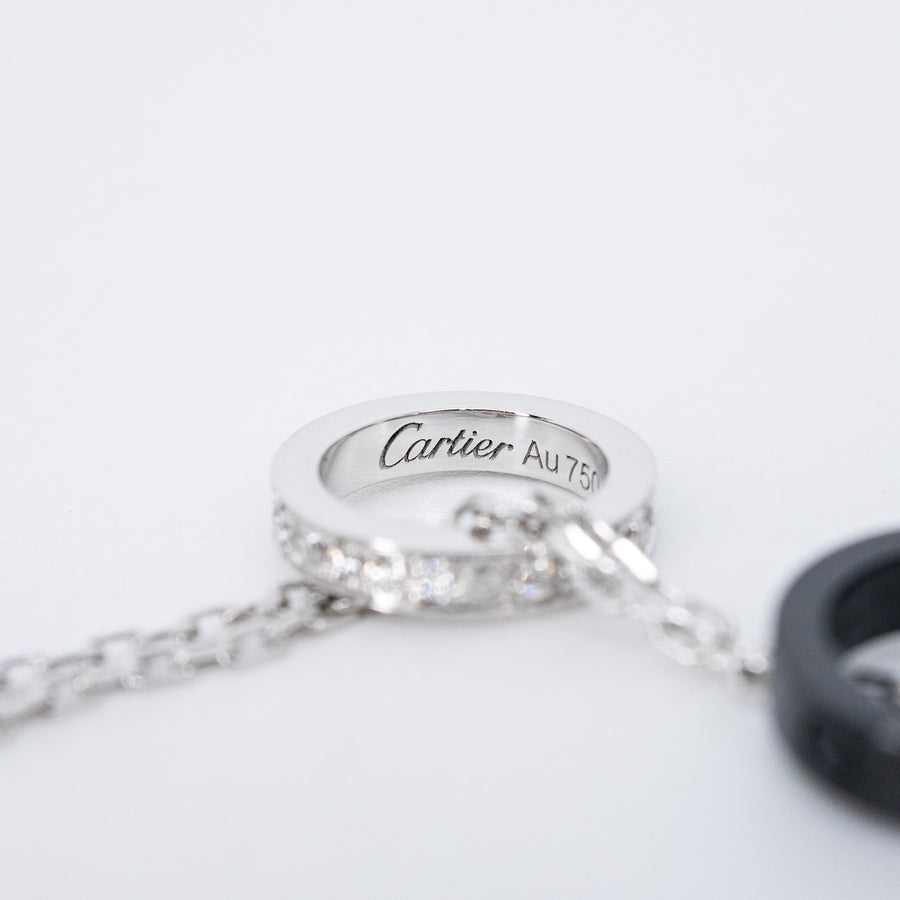 สร้อยและจี้ Cartier Baby Love 3Pendant with Double chain Necklace, Black Ceramic 18K White Gold Size 42-45cm.# (Used) #vrcanlimt 7248