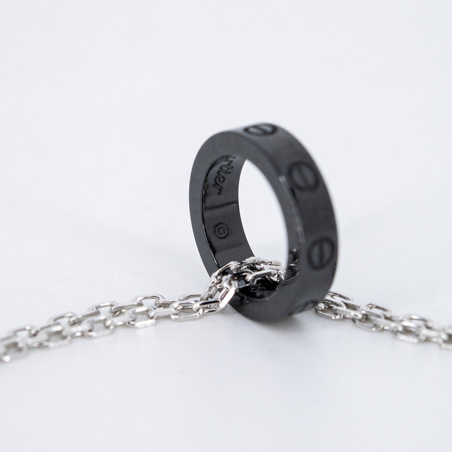 สร้อยและจี้ Cartier Baby Love 3Pendant with Double chain Necklace, Black Ceramic 18K White Gold Size 42-45cm.# (Used) #vrcanlimt 7248