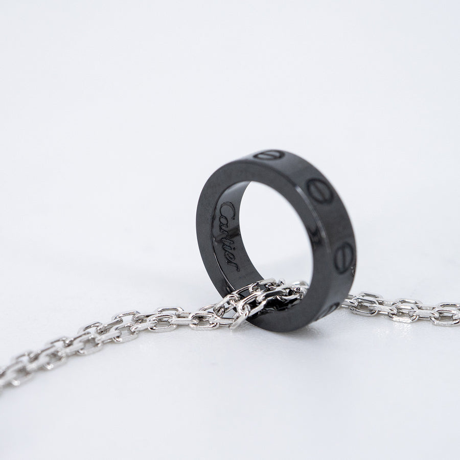 สร้อยและจี้ Cartier Baby Love 3Pendant with Double chain Necklace, Black Ceramic 18K White Gold Size 42-45cm.# (Used) #vrcanlimt 7248