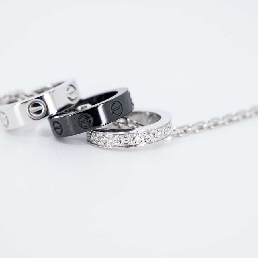 สร้อยและจี้ Cartier Baby Love 3Pendant with Double chain Necklace, Black Ceramic 18K White Gold Size 42-45cm.# (Used) #vrcanlimt 7248