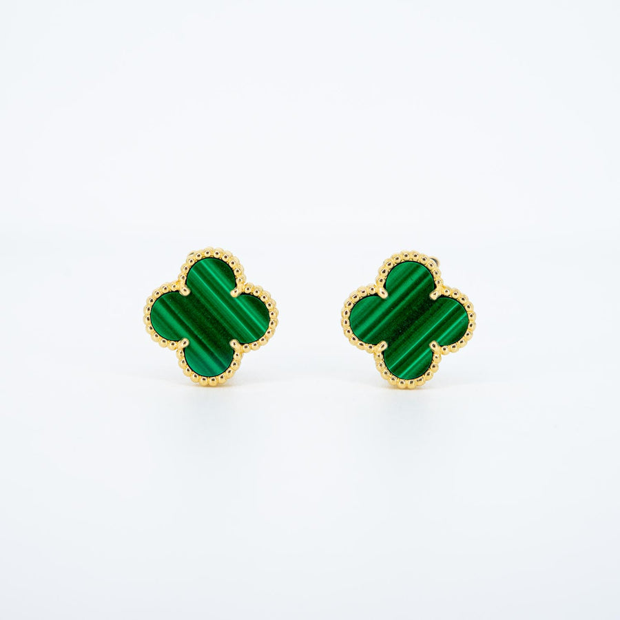 ต่างหู Van Cleef & Arpels Vintage Alhambra earrings, Malachite 18K Yellow Gold (Used) #vrvae 7275