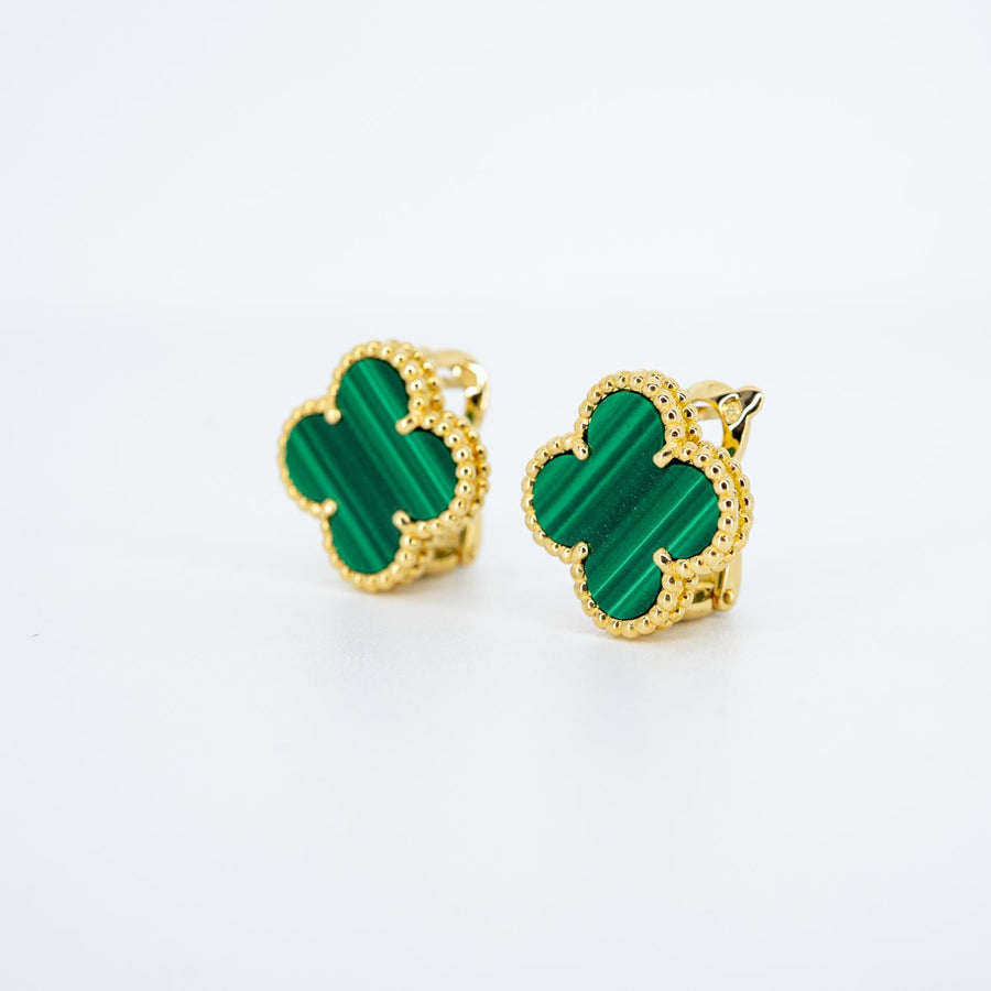 ต่างหู Van Cleef & Arpels Vintage Alhambra earrings, Malachite 18K Yellow Gold (Used) #vrvae 7275