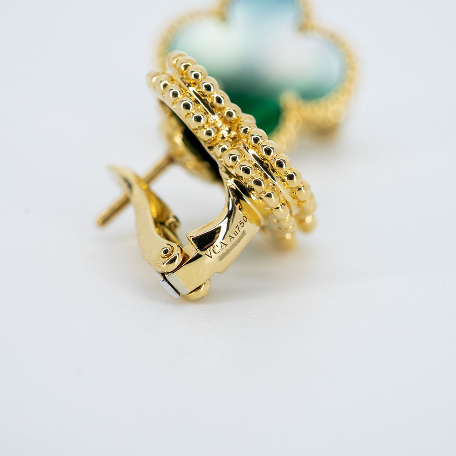 ต่างหู Van Cleef & Arpels Vintage Alhambra earrings, Malachite 18K Yellow Gold (Used) #vrvae 7275
