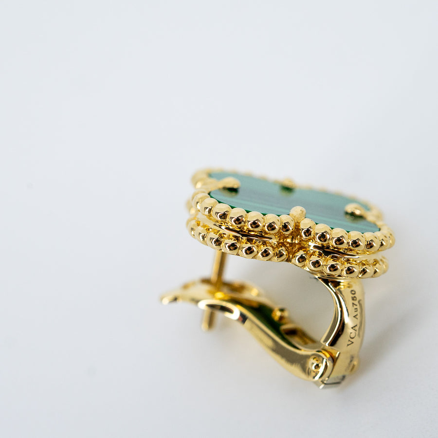 ต่างหู Van Cleef & Arpels Vintage Alhambra earrings, Malachite 18K Yellow Gold (Used) #vrvae 7275