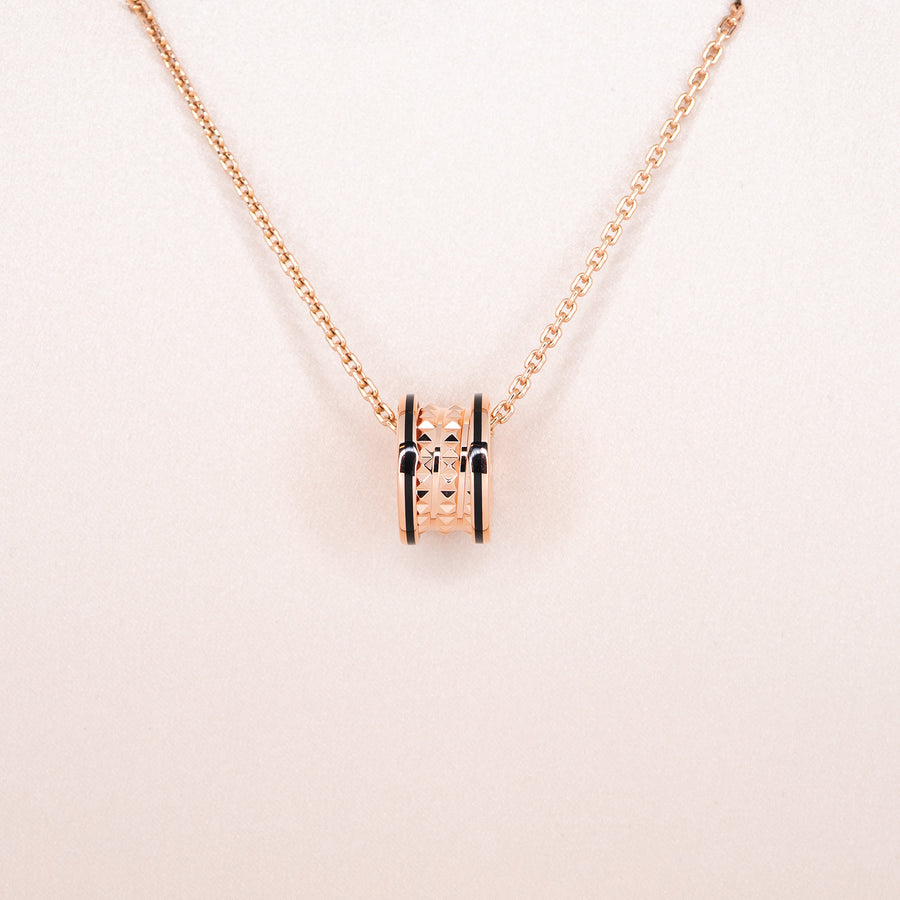 **Hold k.Boom**สร้อยและจี้ Bvlgari B.zero1 Rock necklace with studded spiral, black ceramic 18K Rose Gold Size 38/41.5/45cm.# (Used) #vrbvnl 7276