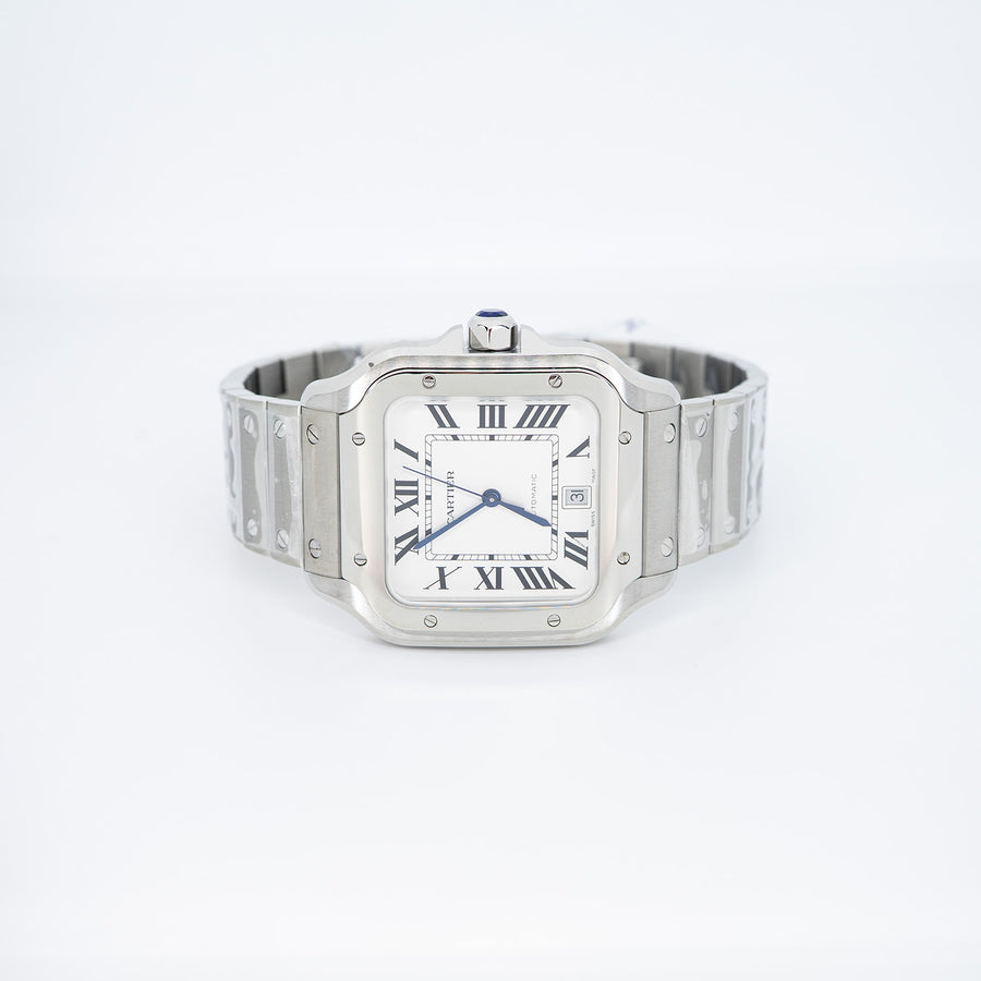 นาฬิกา Cartier Santos de Cartier watch, large model, mechanical movement with automatic winding, caliber 1847 MC. Steel case Stainless Steel Size L# (Used) #vrca 0924