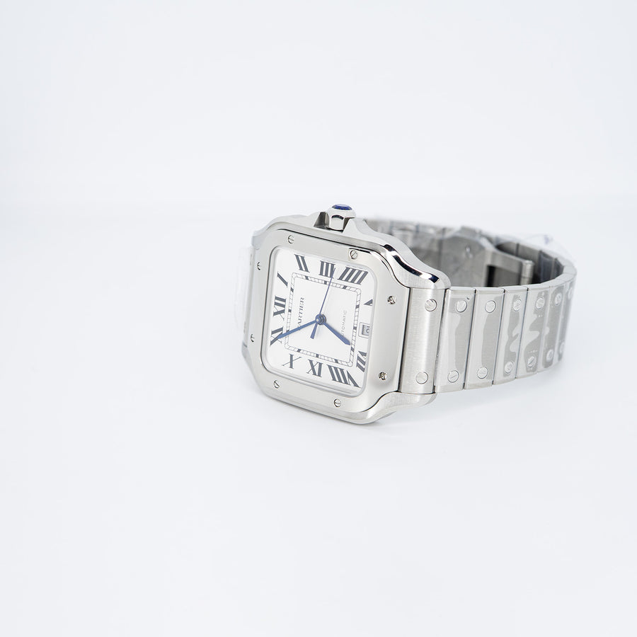 นาฬิกา Cartier Santos de Cartier watch, large model, mechanical movement with automatic winding, caliber 1847 MC. Steel case Stainless Steel Size L# (Used) #vrca 0924