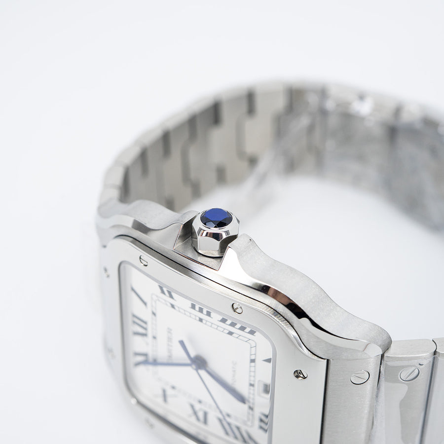 นาฬิกา Cartier Santos de Cartier watch, large model, mechanical movement with automatic winding, caliber 1847 MC. Steel case Stainless Steel Size L# (Used) #vrca 0924