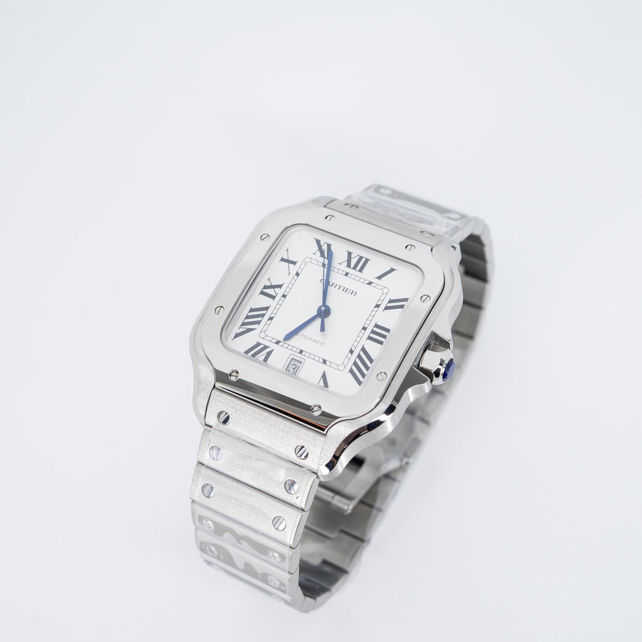 นาฬิกา Cartier Santos de Cartier watch, large model, mechanical movement with automatic winding, caliber 1847 MC. Steel case Stainless Steel Size L# (Used) #vrca 0924