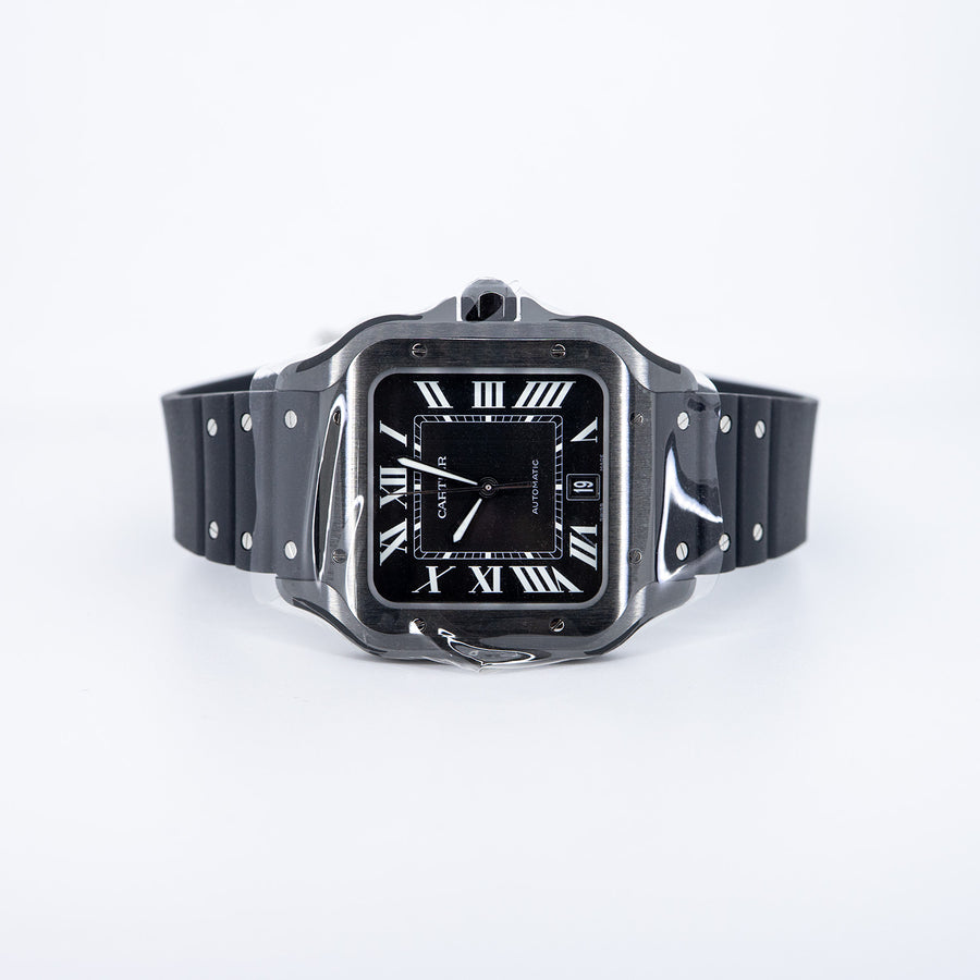 นาฬิกา Cartier Santos de Cartier Watch, Large model, automatic Steel in Black alligator leather and a rubber strap Stainless Steel Size L# (Used) #vrca 0925