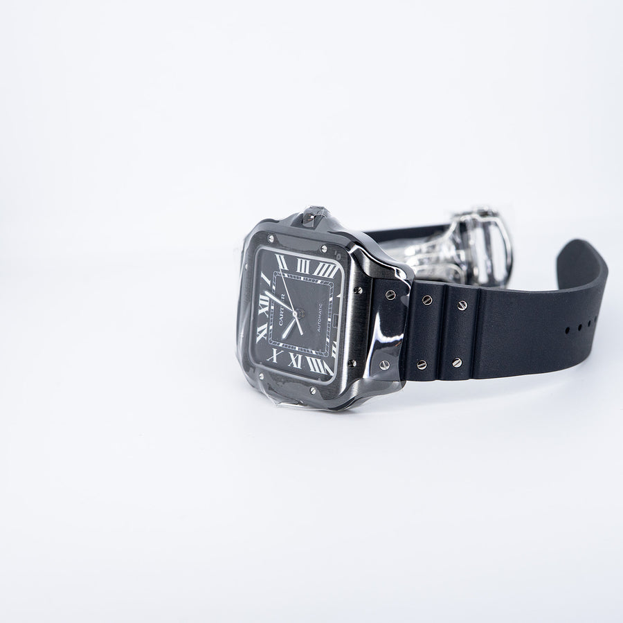 นาฬิกา Cartier Santos de Cartier Watch, Large model, automatic Steel in Black alligator leather and a rubber strap Stainless Steel Size L# (Used) #vrca 0925