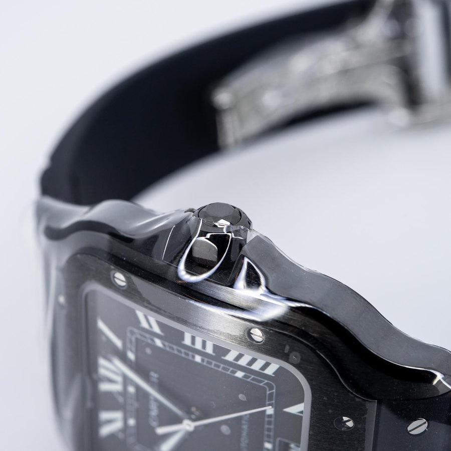 นาฬิกา Cartier Santos de Cartier Watch, Large model, automatic Steel in Black alligator leather and a rubber strap Stainless Steel Size L# (Used) #vrca 0925