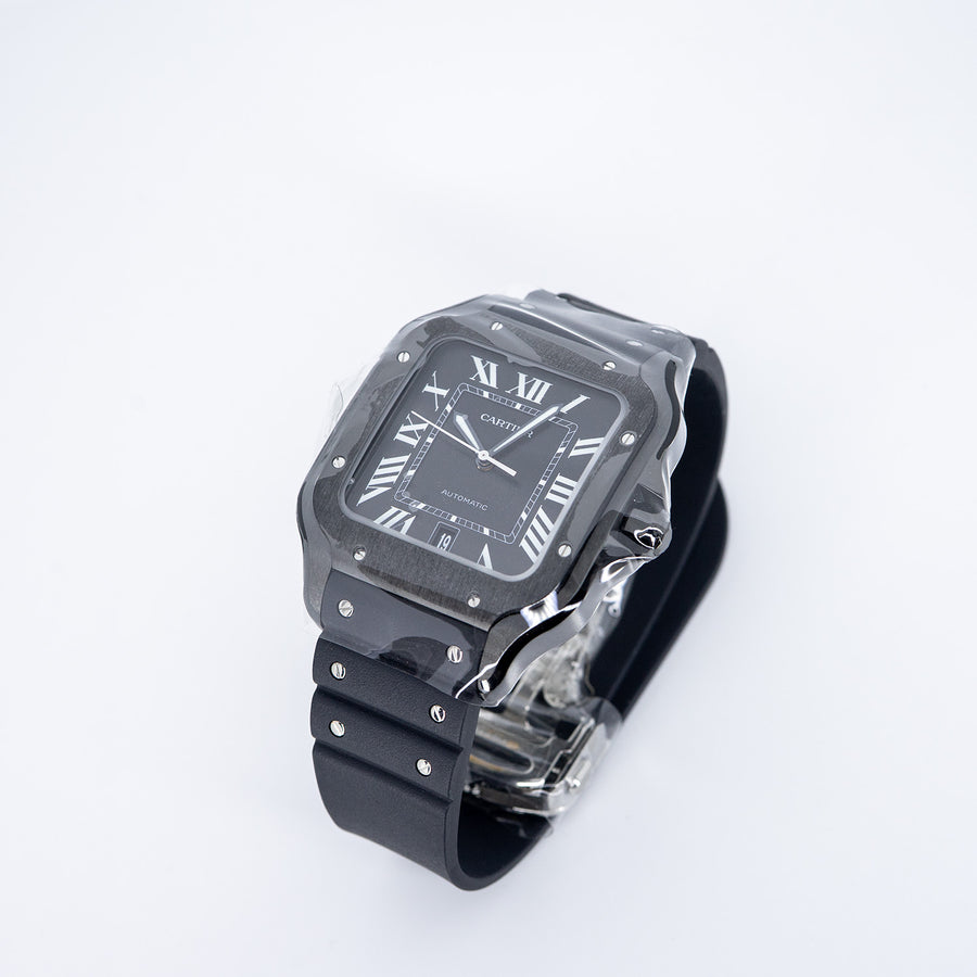 นาฬิกา Cartier Santos de Cartier Watch, Large model, automatic Steel in Black alligator leather and a rubber strap Stainless Steel Size L# (Used) #vrca 0925