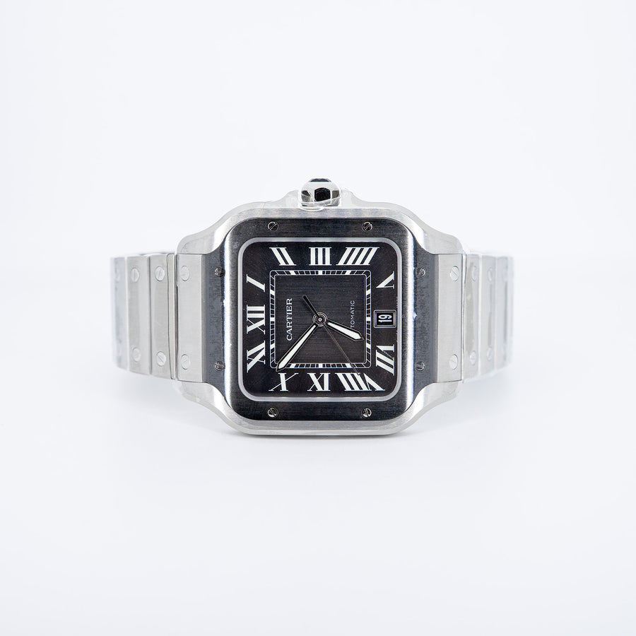นาฬิกา Cartier Santos de Cartier Watch, Large model, Manufacture mechanical movement with automatic winding, caliber 1847 MC. Steel case Stainless Steel Size L# (Used) #vrca 0923