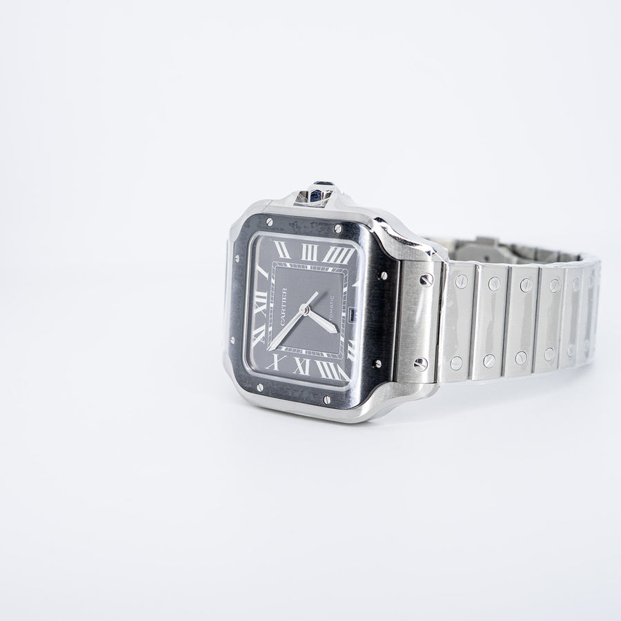 นาฬิกา Cartier Santos de Cartier Watch, Large model, Manufacture mechanical movement with automatic winding, caliber 1847 MC. Steel case Stainless Steel Size L# (Used) #vrca 0923