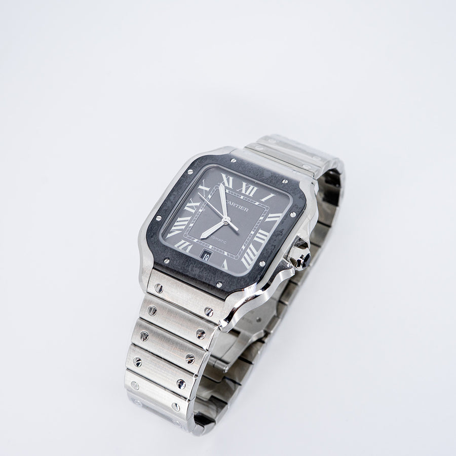 นาฬิกา Cartier Santos de Cartier Watch, Large model, Manufacture mechanical movement with automatic winding, caliber 1847 MC. Steel case Stainless Steel Size L# (Used) #vrca 0923