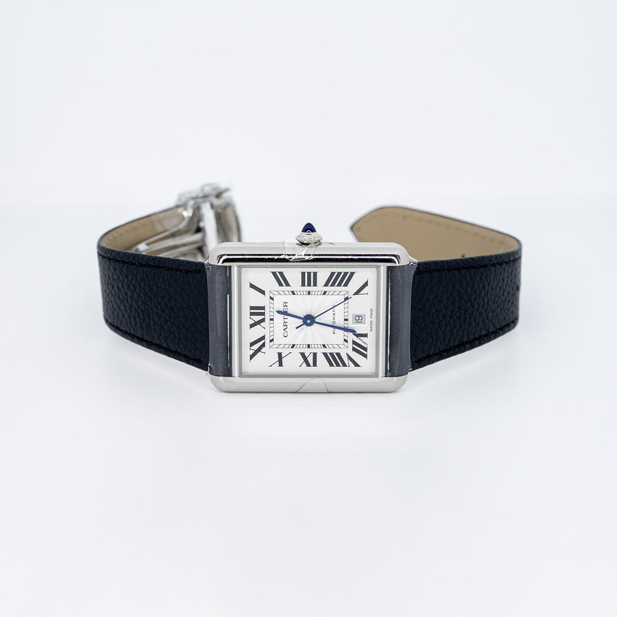 นาฬิกา Cartier Tank Must De Cartier Watch Extra-large model, automatic movement, steel, leather Stainless Steel Size XL# (Used) #vrca 0922