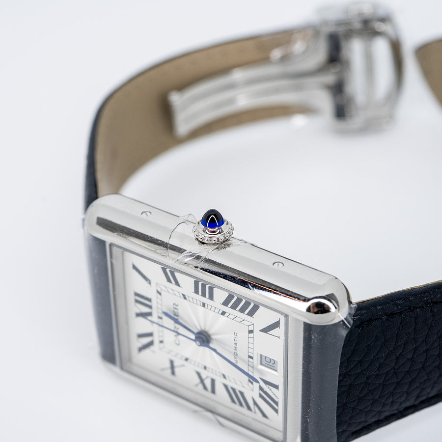 นาฬิกา Cartier Tank Must De Cartier Watch Extra-large model, automatic movement, steel, leather Stainless Steel Size XL# (Used) #vrca 0922
