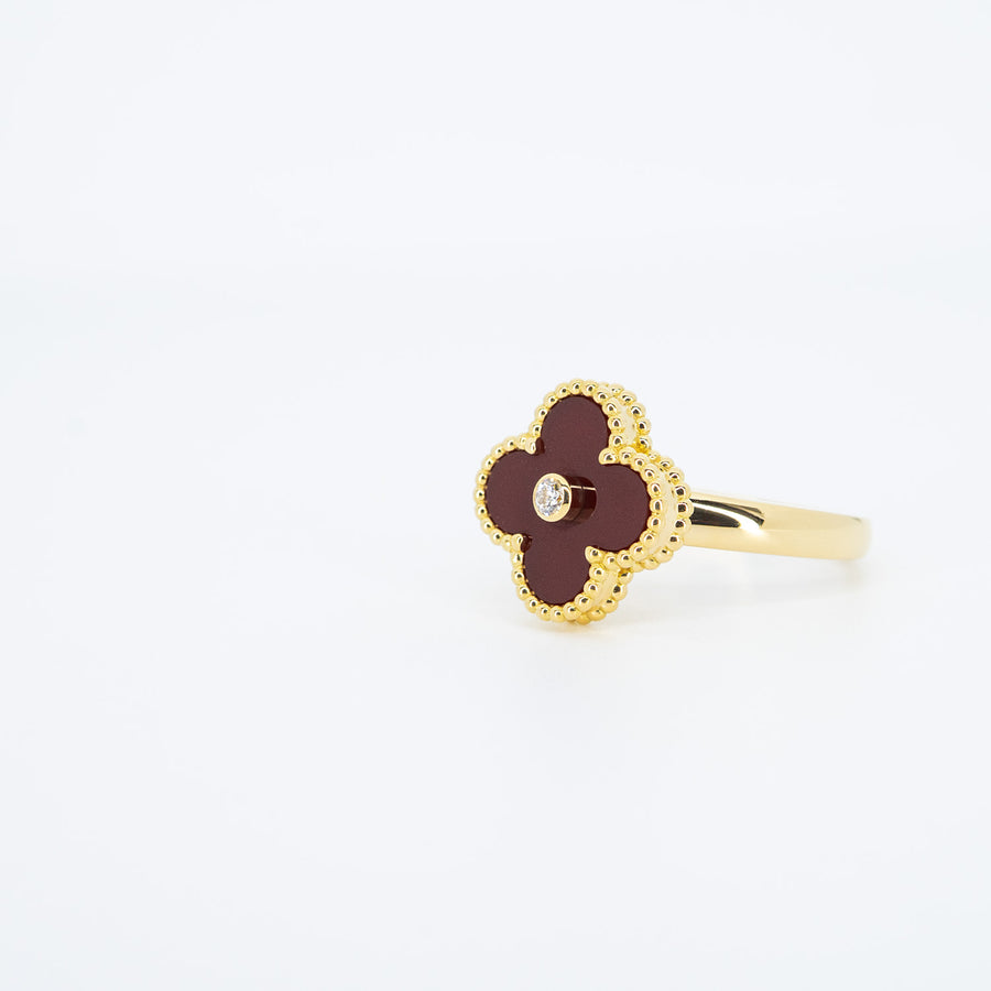 **hold.benttt**แหวน Van Cleef & Arpels Vintage Alhambra Ring, Carnelian, Diamond 18K Yellow Gold Size 59# (Used) #vrvarHIT 7280