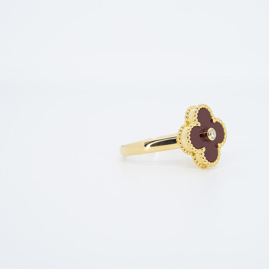 **hold.benttt**แหวน Van Cleef & Arpels Vintage Alhambra Ring, Carnelian, Diamond 18K Yellow Gold Size 59# (Used) #vrvarHIT 7280