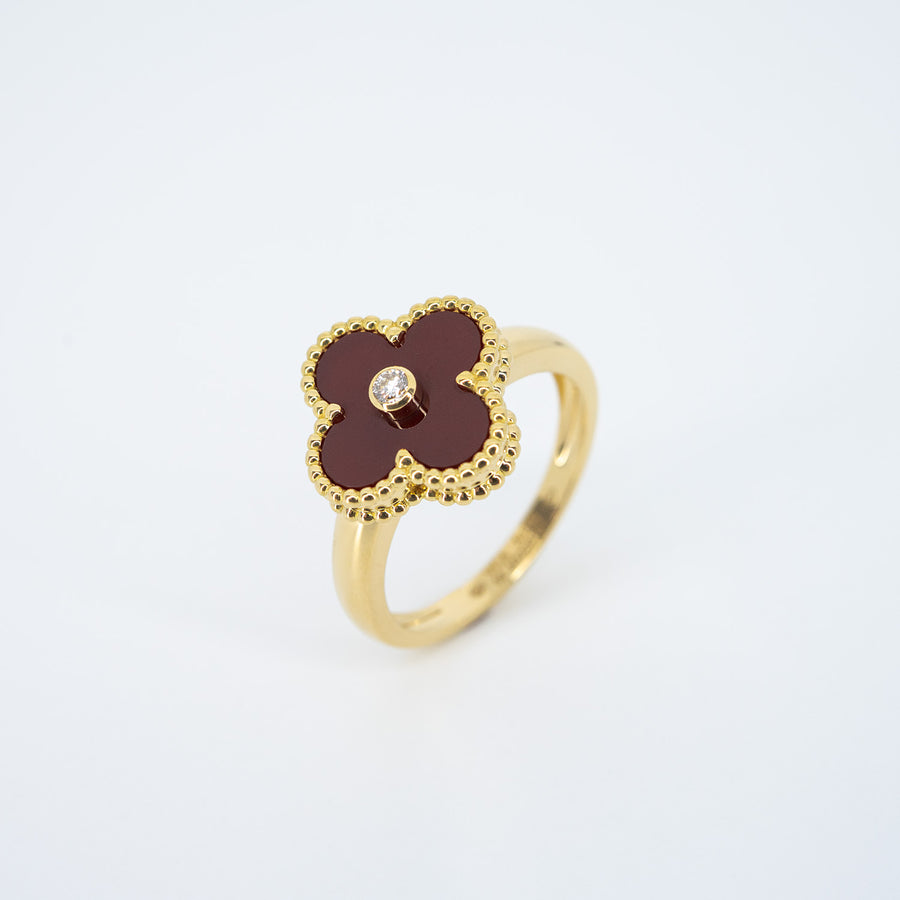 **hold.benttt**แหวน Van Cleef & Arpels Vintage Alhambra Ring, Carnelian, Diamond 18K Yellow Gold Size 59# (Used) #vrvarHIT 7280