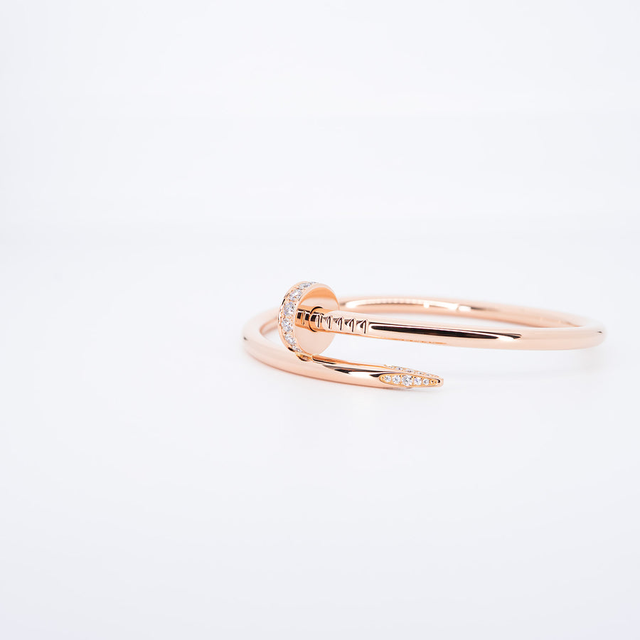 **hold k.b** กำไลข้อมือ Cartier Juste Un Clou Bracelet with Diamonds 18K Rose Gold Size 15# (Used) #vrca 0918