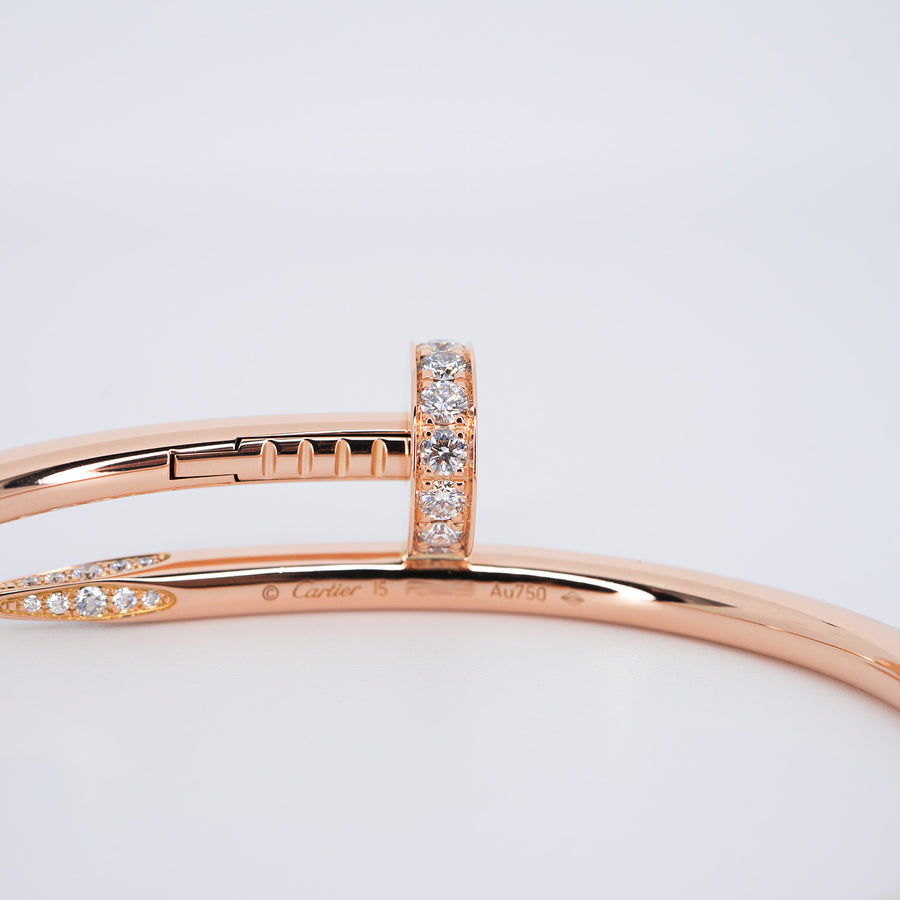 **hold k.b** กำไลข้อมือ Cartier Juste Un Clou Bracelet with Diamonds 18K Rose Gold Size 15# (Used) #vrca 0918