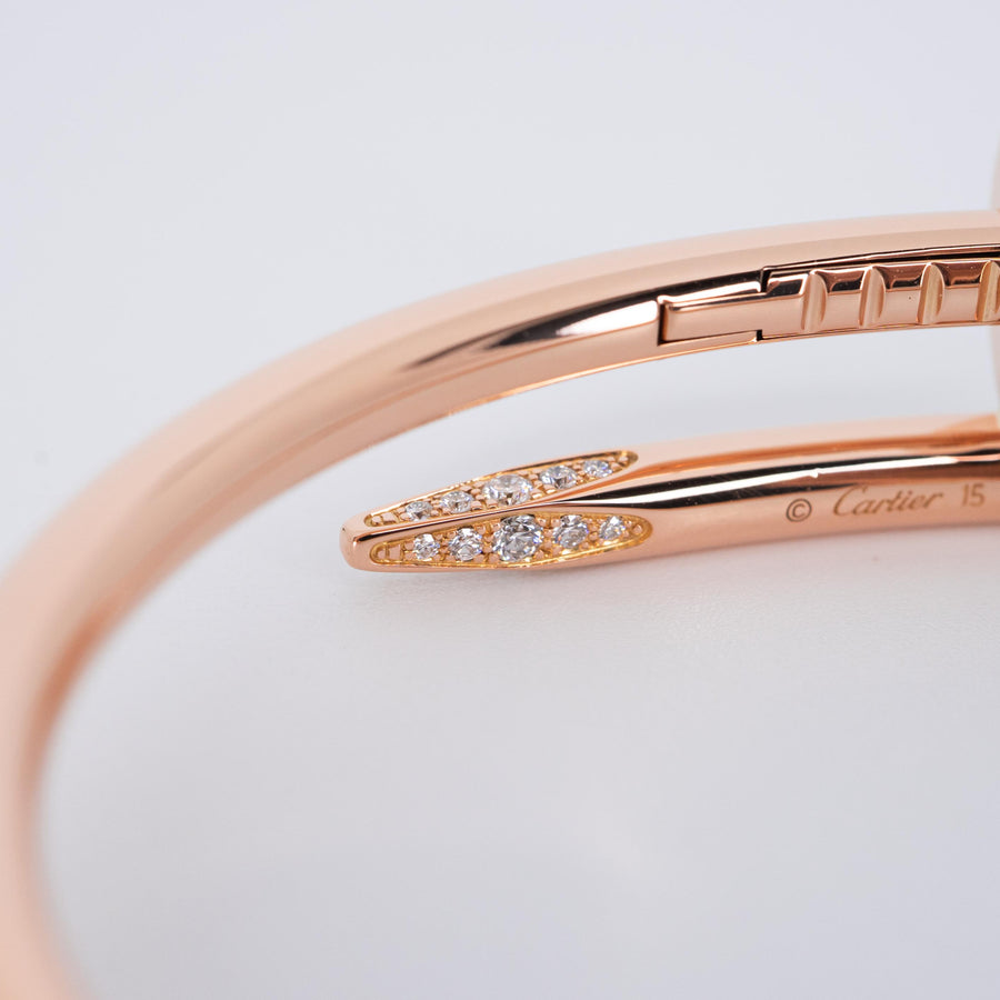 **hold k.b** กำไลข้อมือ Cartier Juste Un Clou Bracelet with Diamonds 18K Rose Gold Size 15# (Used) #vrca 0918
