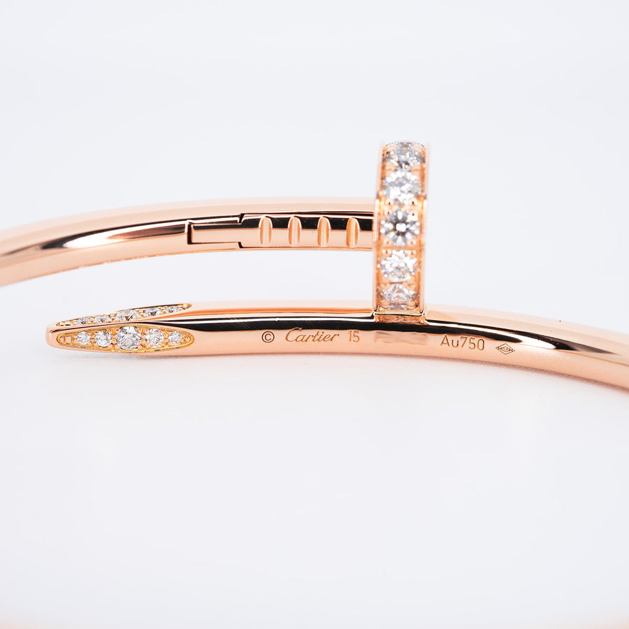 **hold k.b** กำไลข้อมือ Cartier Juste Un Clou Bracelet with Diamonds 18K Rose Gold Size 15# (Used) #vrca 0918