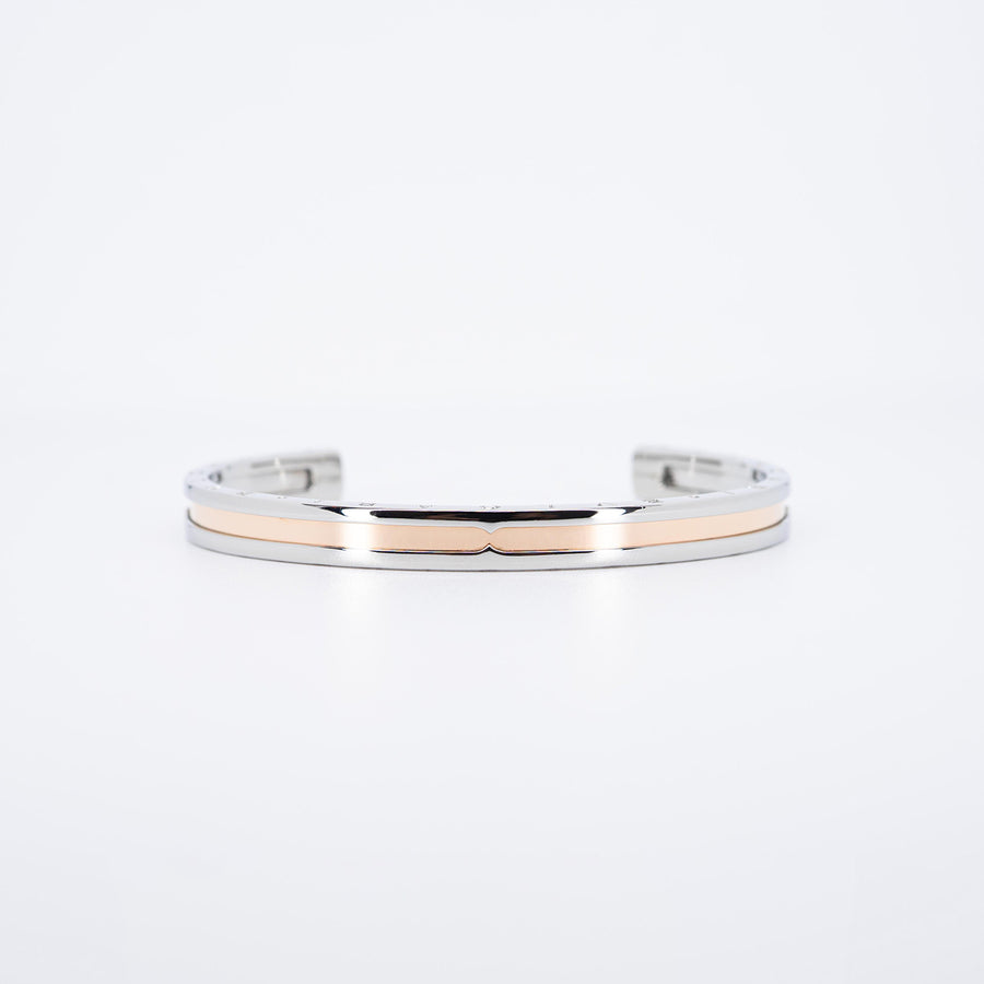 กำไลข้อมือ Bvlgari B.zero1 Cuff Bracelet in Stainless steel and Rose Gold Size S# (Used) #vrbvbimt 7270