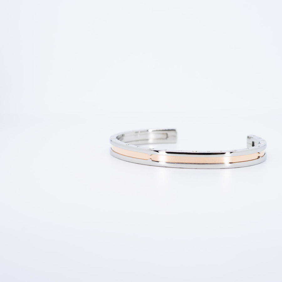 กำไลข้อมือ Bvlgari B.zero1 Cuff Bracelet in Stainless steel and Rose Gold Size S# (Used) #vrbvbimt 7270