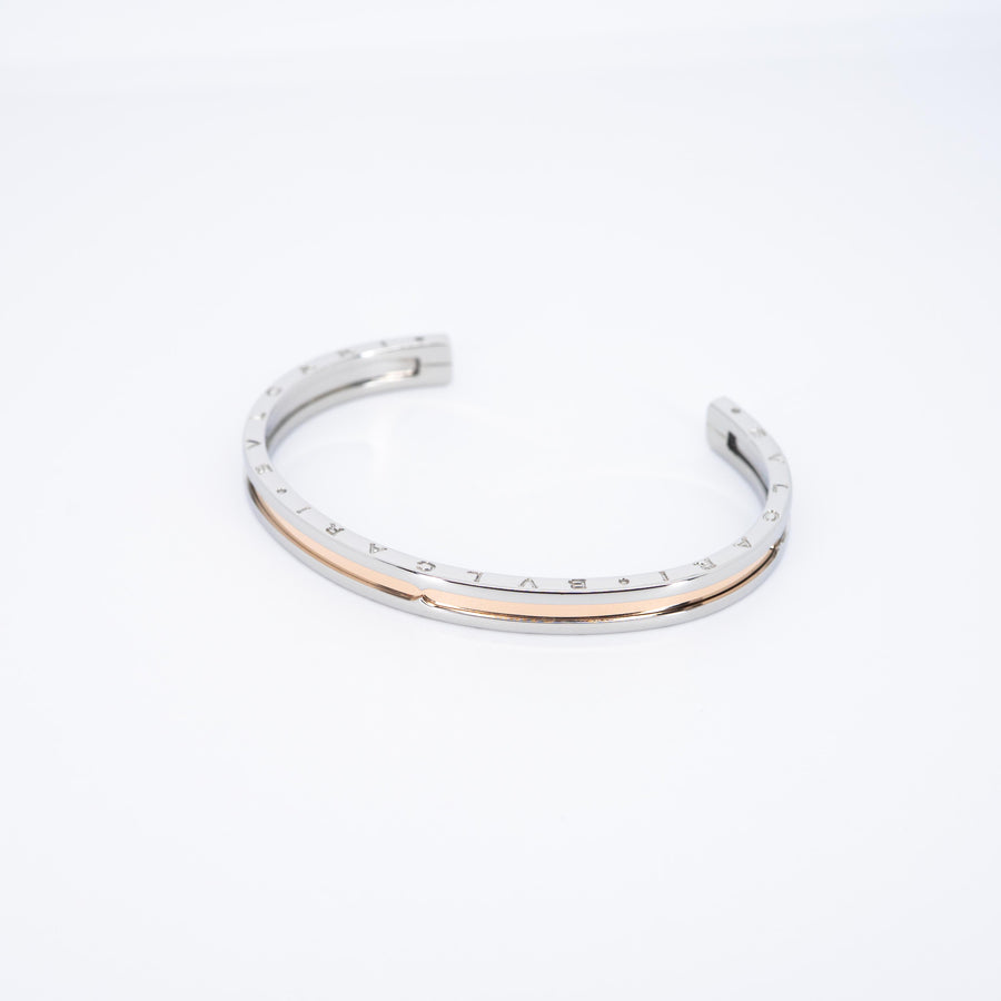 กำไลข้อมือ Bvlgari B.zero1 Cuff Bracelet in Stainless steel and Rose Gold Size S# (Used) #vrbvbimt 7270
