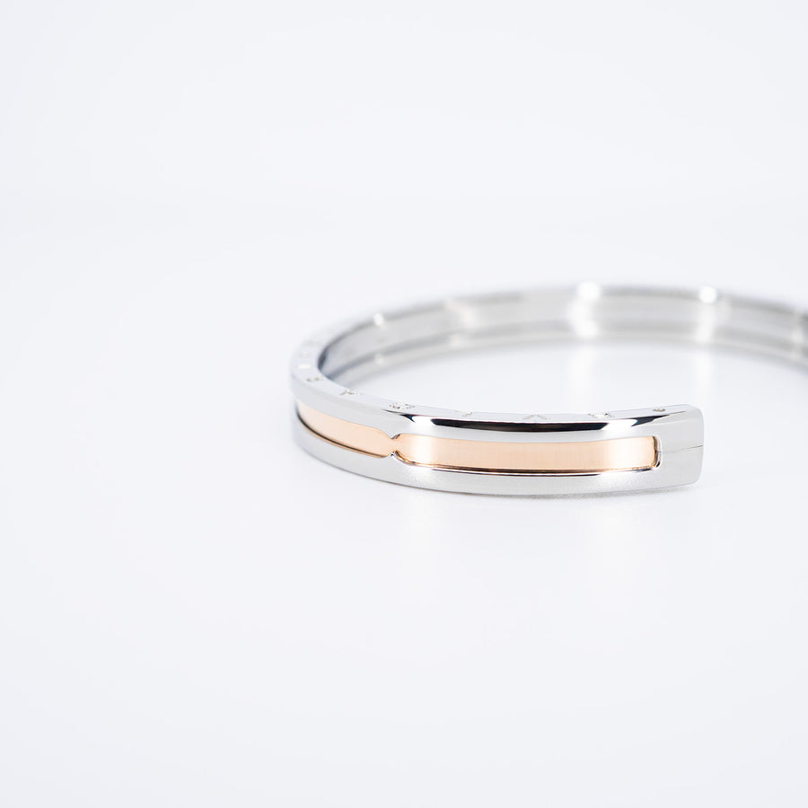 กำไลข้อมือ Bvlgari B.zero1 Cuff Bracelet in Stainless steel and Rose Gold Size S# (Used) #vrbvbimt 7270