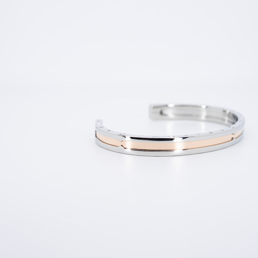 กำไลข้อมือ Bvlgari B.zero1 Cuff Bracelet in Stainless steel and Rose Gold Size S# (Used) #vrbvbimt 7270