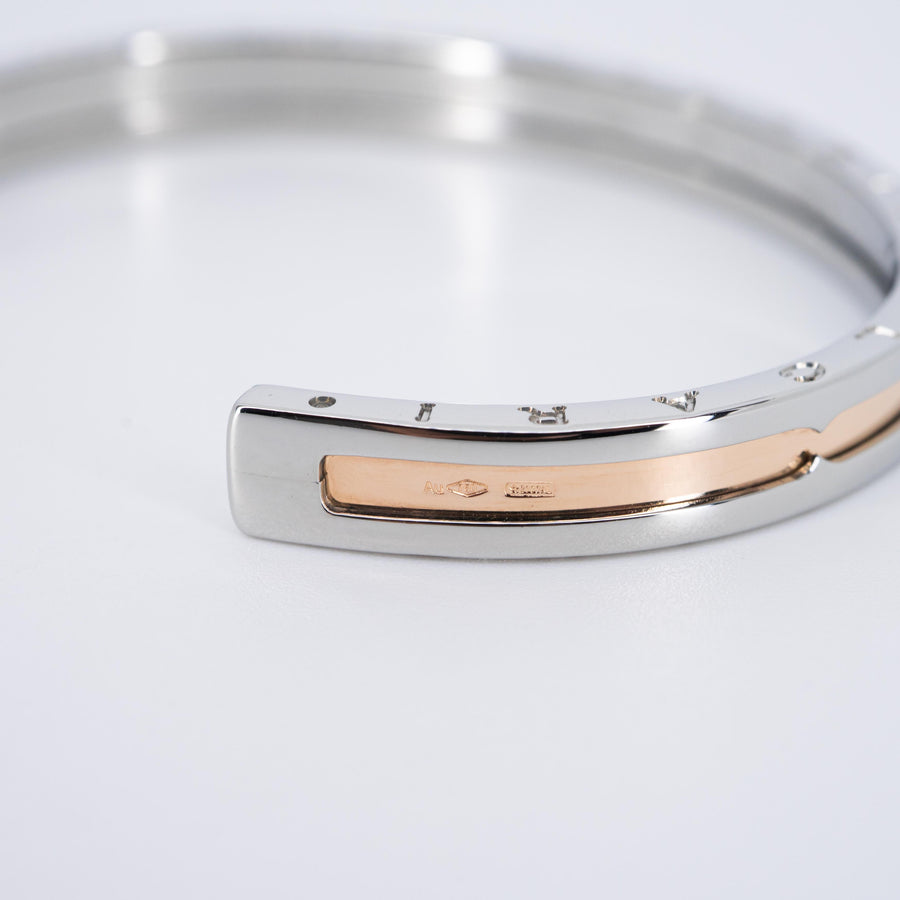 กำไลข้อมือ Bvlgari B.zero1 Cuff Bracelet in Stainless steel and Rose Gold Size S# (Used) #vrbvbimt 7270