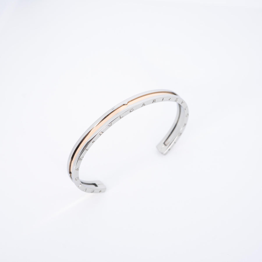 กำไลข้อมือ Bvlgari B.zero1 Cuff Bracelet in Stainless steel and Rose Gold Size S# (Used) #vrbvbimt 7270