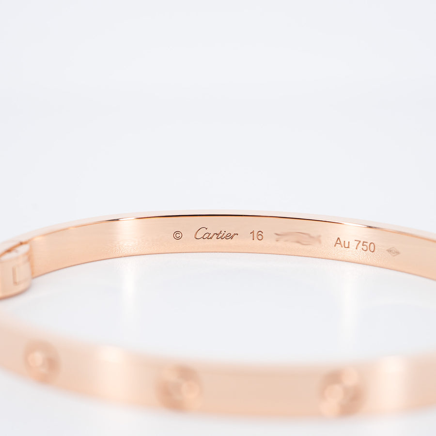 กำไลข้อมือ Cartier Love Bracelet, Medium Model 18K Rose Gold Size 16# (Used) #vrcan 7286