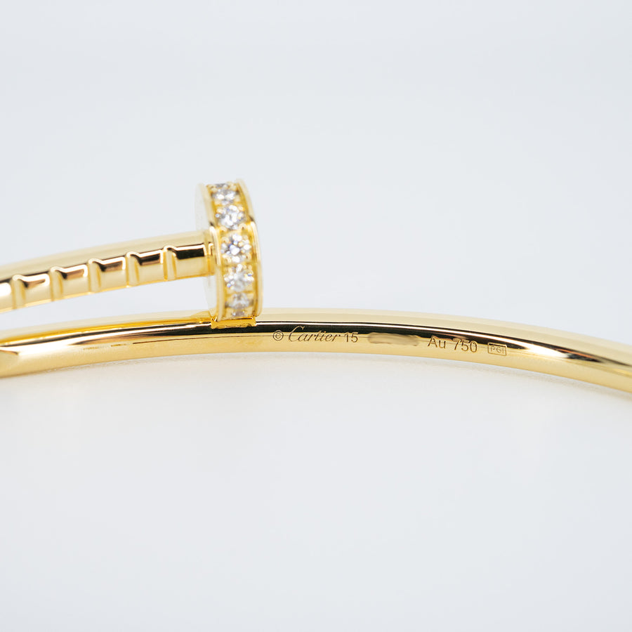 กำไลข้อมือ Cartier Juste Un Clou Bracelet, small model with Diamonds 18K Yellow Gold Size 15# (Used) #vrcab 7285