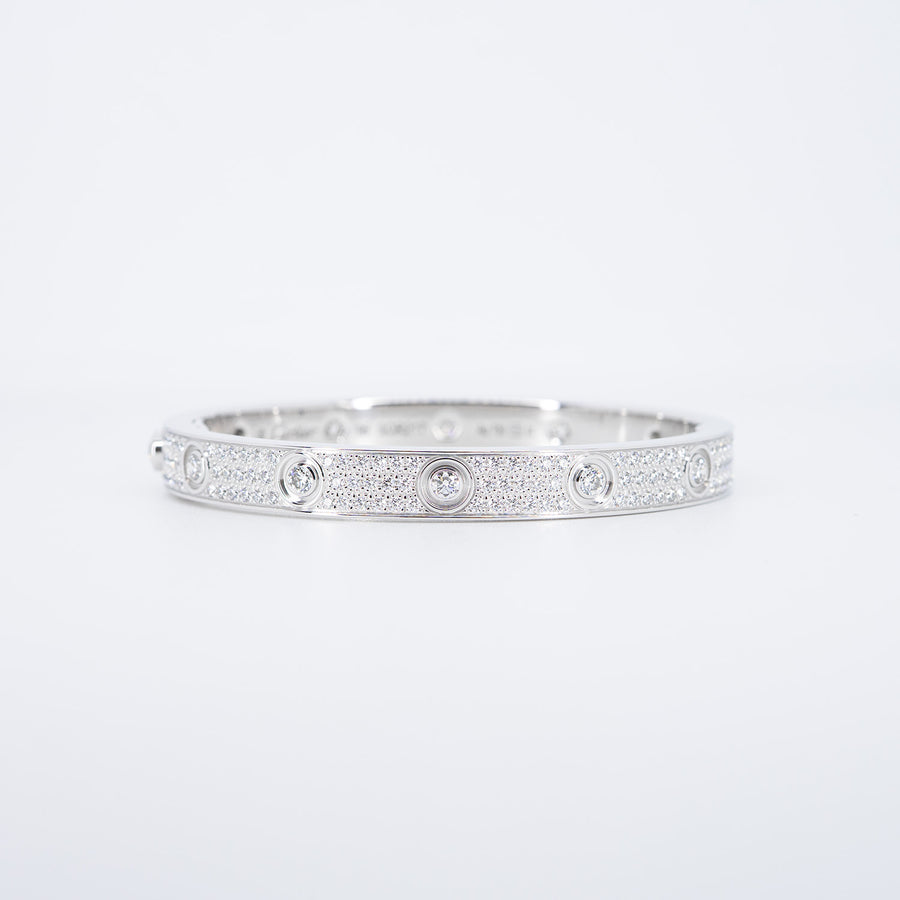 กำไลข้อมือ Cartier Love Bracelet, Diamond-Paved 18K White Gold Size 16# (Used) #vrcalrf 0919