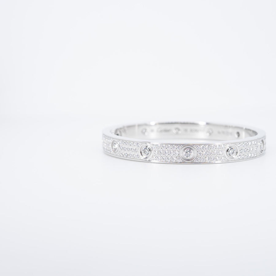 กำไลข้อมือ Cartier Love Bracelet, Diamond-Paved 18K White Gold Size 16# (Used) #vrcalrf 0919