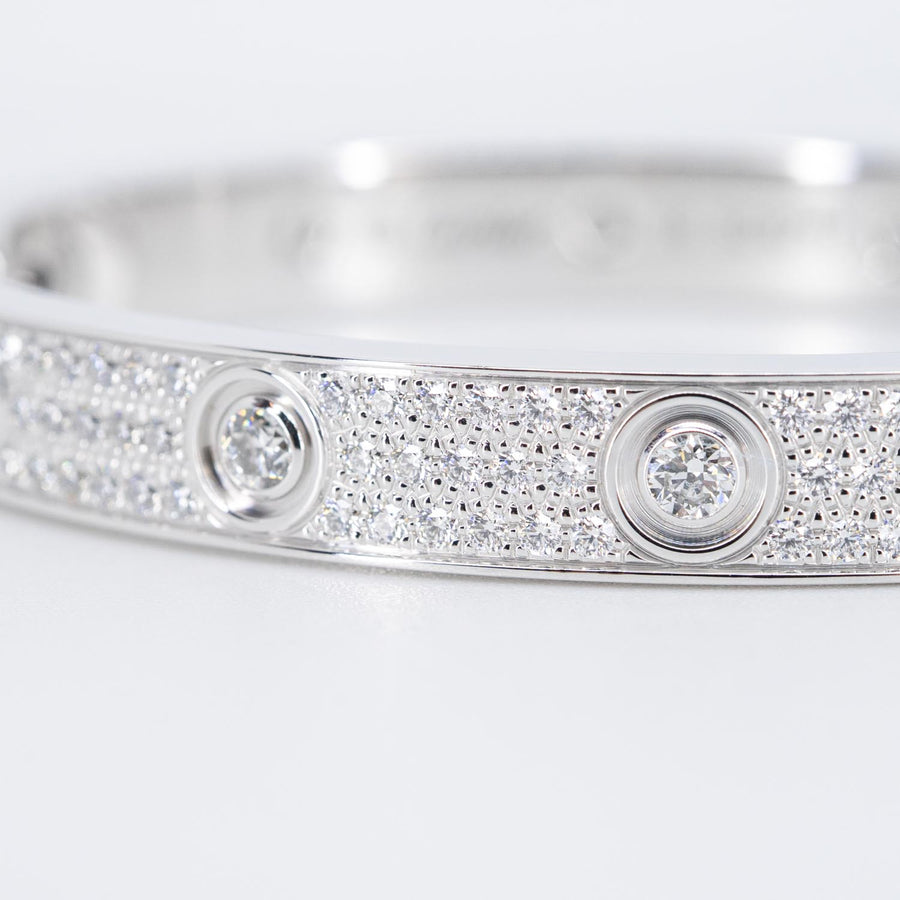 กำไลข้อมือ Cartier Love Bracelet, Diamond-Paved 18K White Gold Size 16# (Used) #vrcalrf 0919