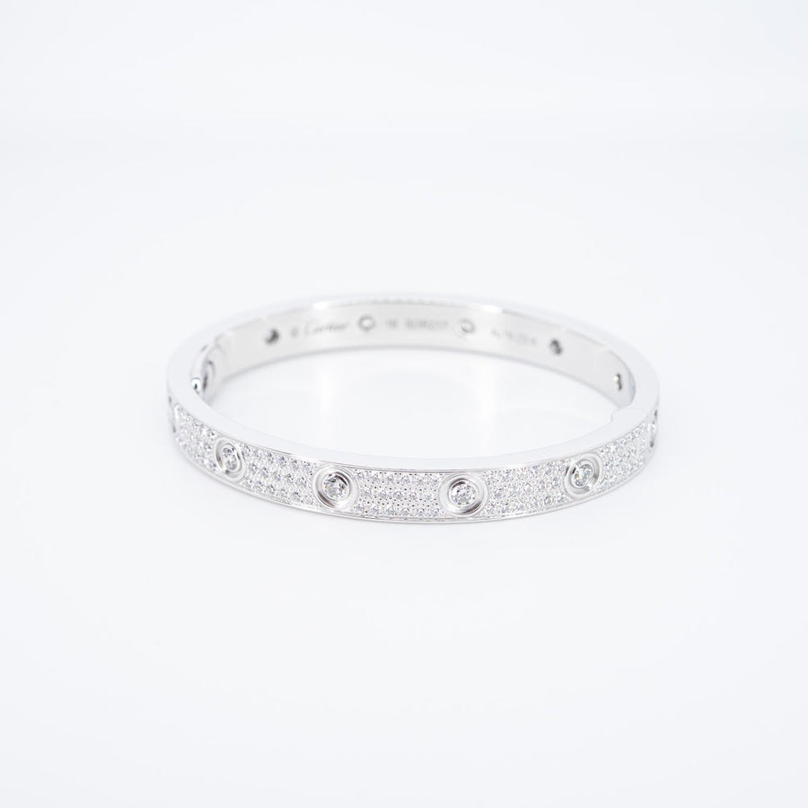 กำไลข้อมือ Cartier Love Bracelet, Diamond-Paved 18K White Gold Size 16# (Used) #vrcalrf 0919