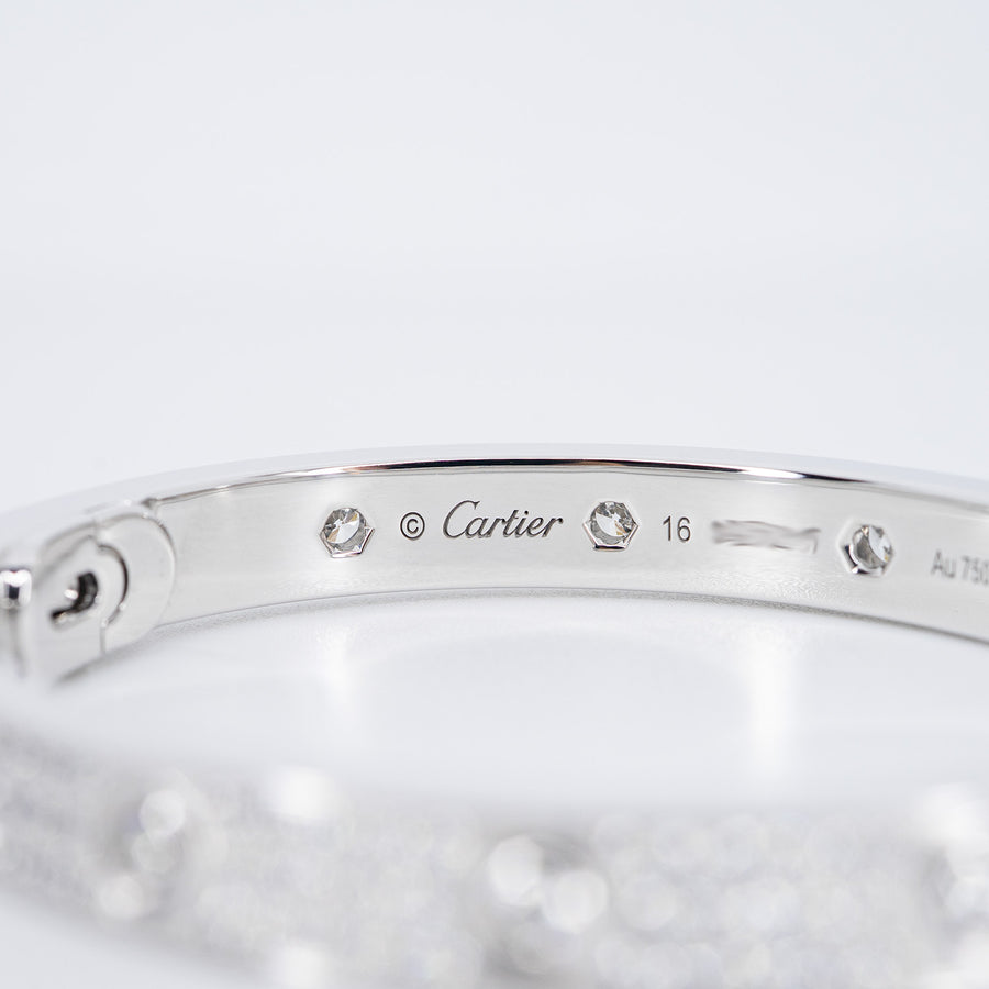 กำไลข้อมือ Cartier Love Bracelet, Diamond-Paved 18K White Gold Size 16# (Used) #vrcalrf 0919