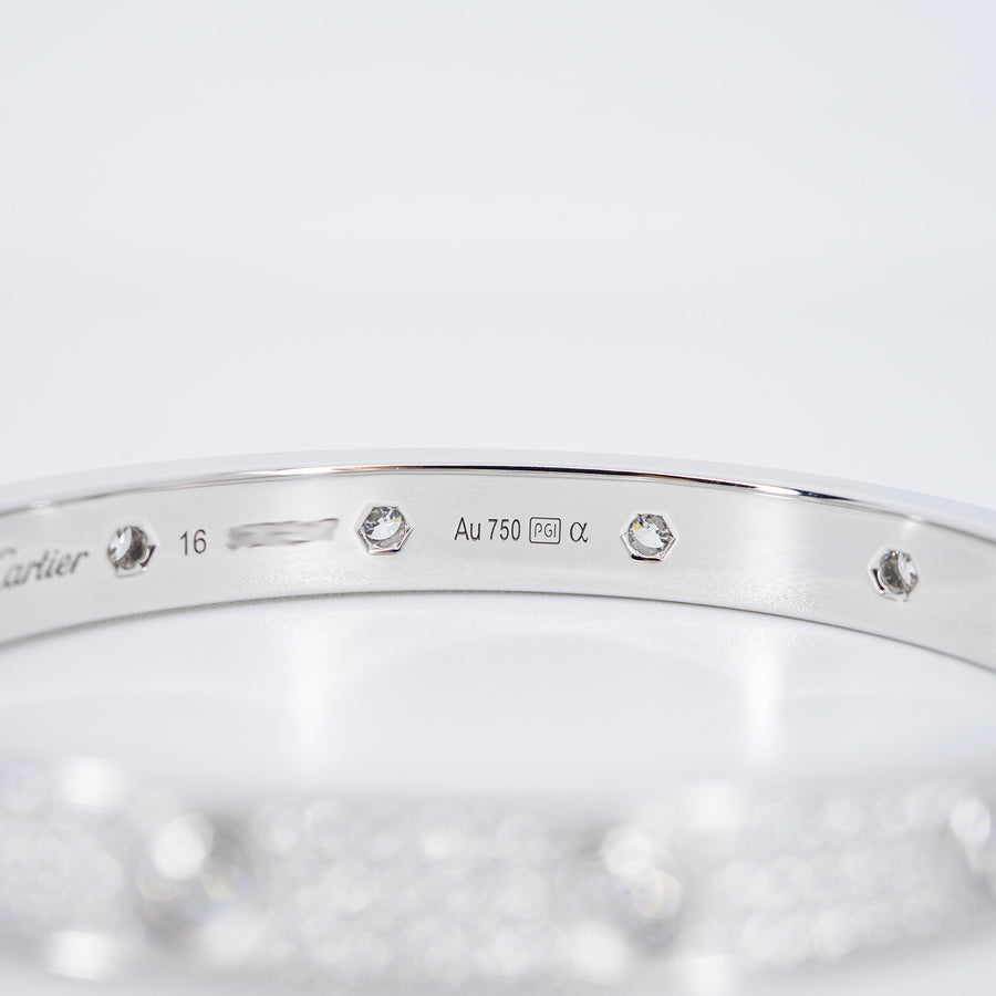 กำไลข้อมือ Cartier Love Bracelet, Diamond-Paved 18K White Gold Size 16# (Used) #vrcalrf 0919